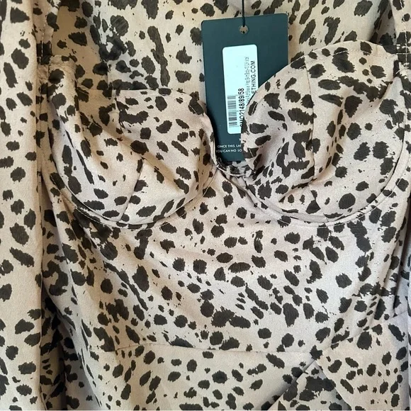 DUSTY PINK DALMATIAN TIE NECK PUFF SLEEVE WRAP SKIRT BODYCON DRESS SIZE MEDIUM - Picture 8 of 11